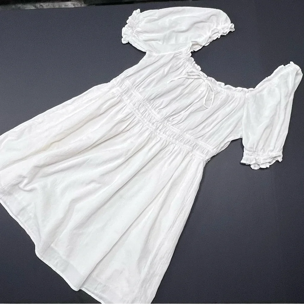 Aerie White Cottagecore Puff Sleeve Mini Dress Size XL - Picture 4 of 8